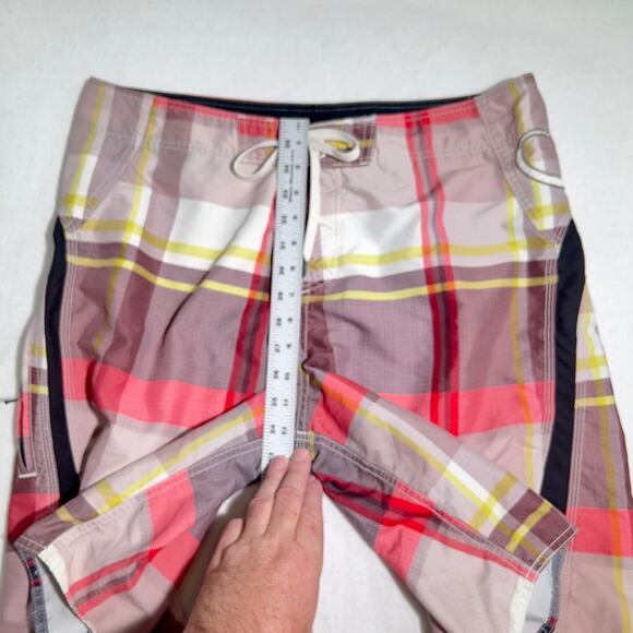 O'Neill Plaid Boardshorts Men's 37W Zip Side Pocket Hook & Loop &Tie String - Picture 8 of 11